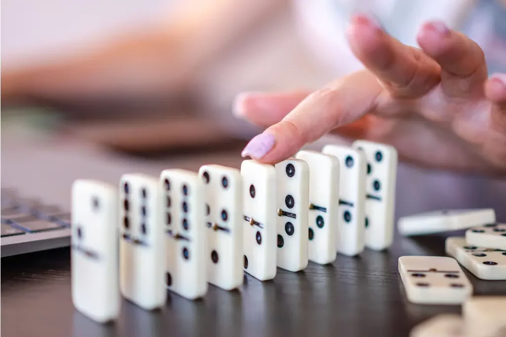 a row of standing dominoes