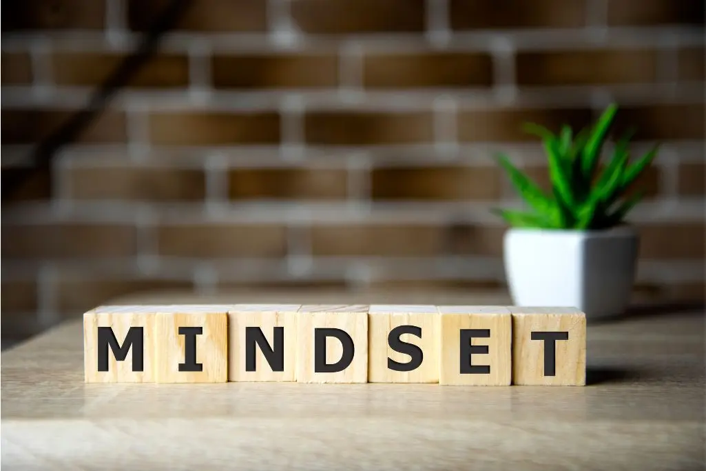 wooden letter blocks spelling out the word mindset