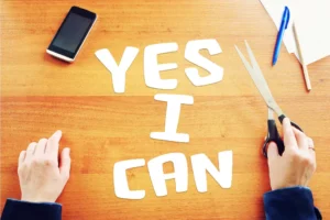 cut out letters spelling out 'yes i can'